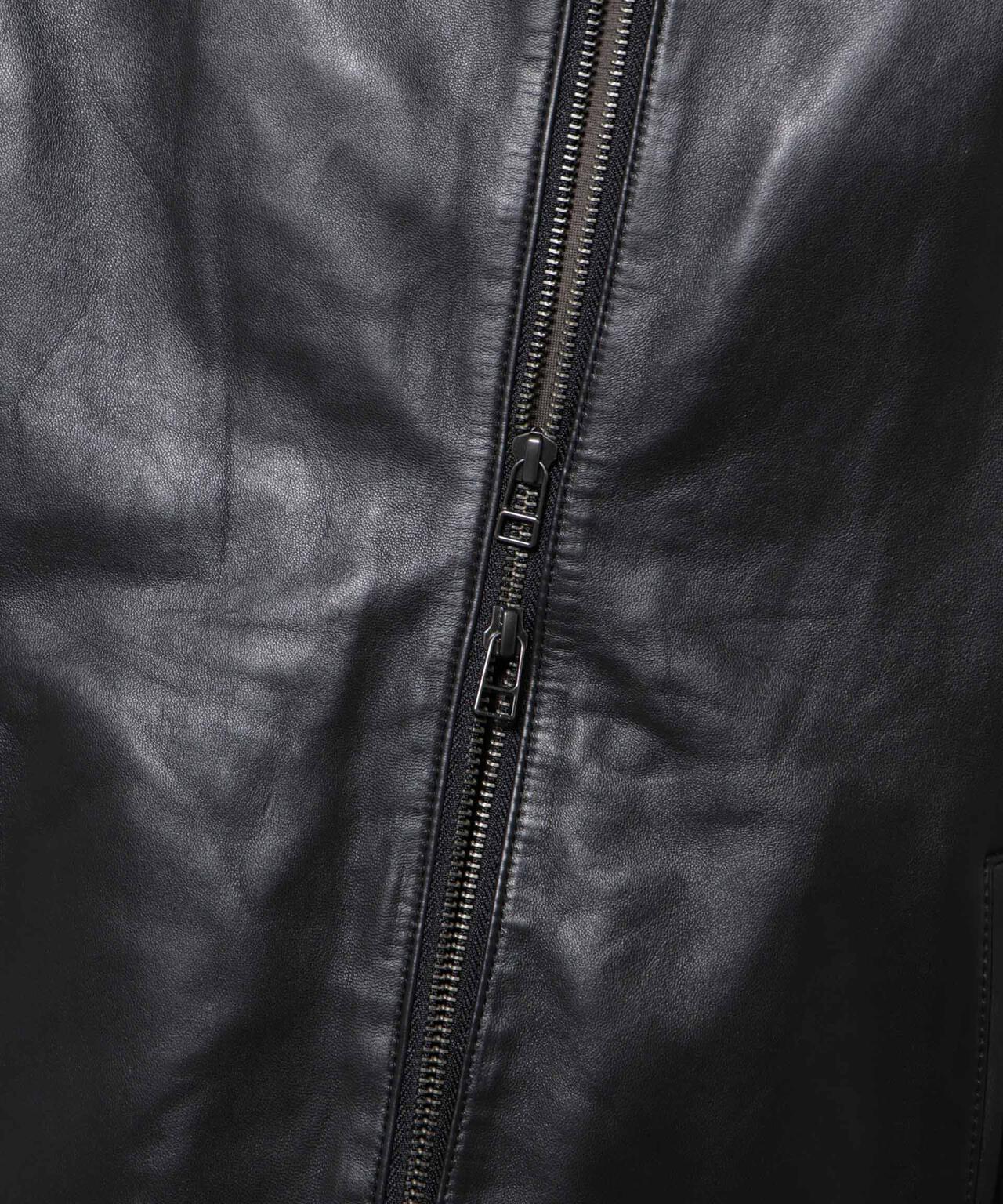 バンドカラーレザーシングルライダースジャケット